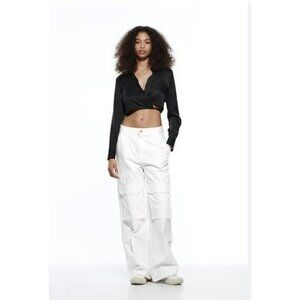 2/$30 Zara Black Satin Efect Crop Shirt Dressy Size Small
